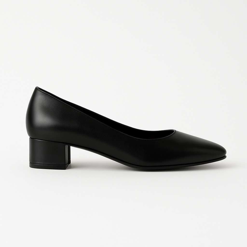 Black leather pump shoe